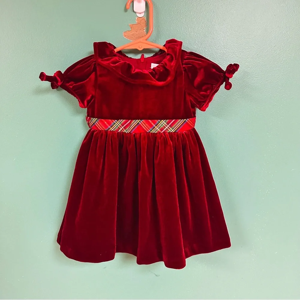 Nannette Baby Red Velvet Short Sleeve Formal Holiday Christmas Dress 6-9M